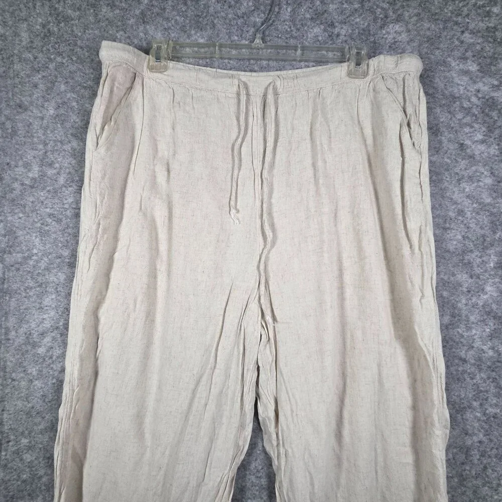 American Eagle Women's Linen Pants Beige Tan Elastic waistband Relaxed Size XXL - Picture 2 of 9